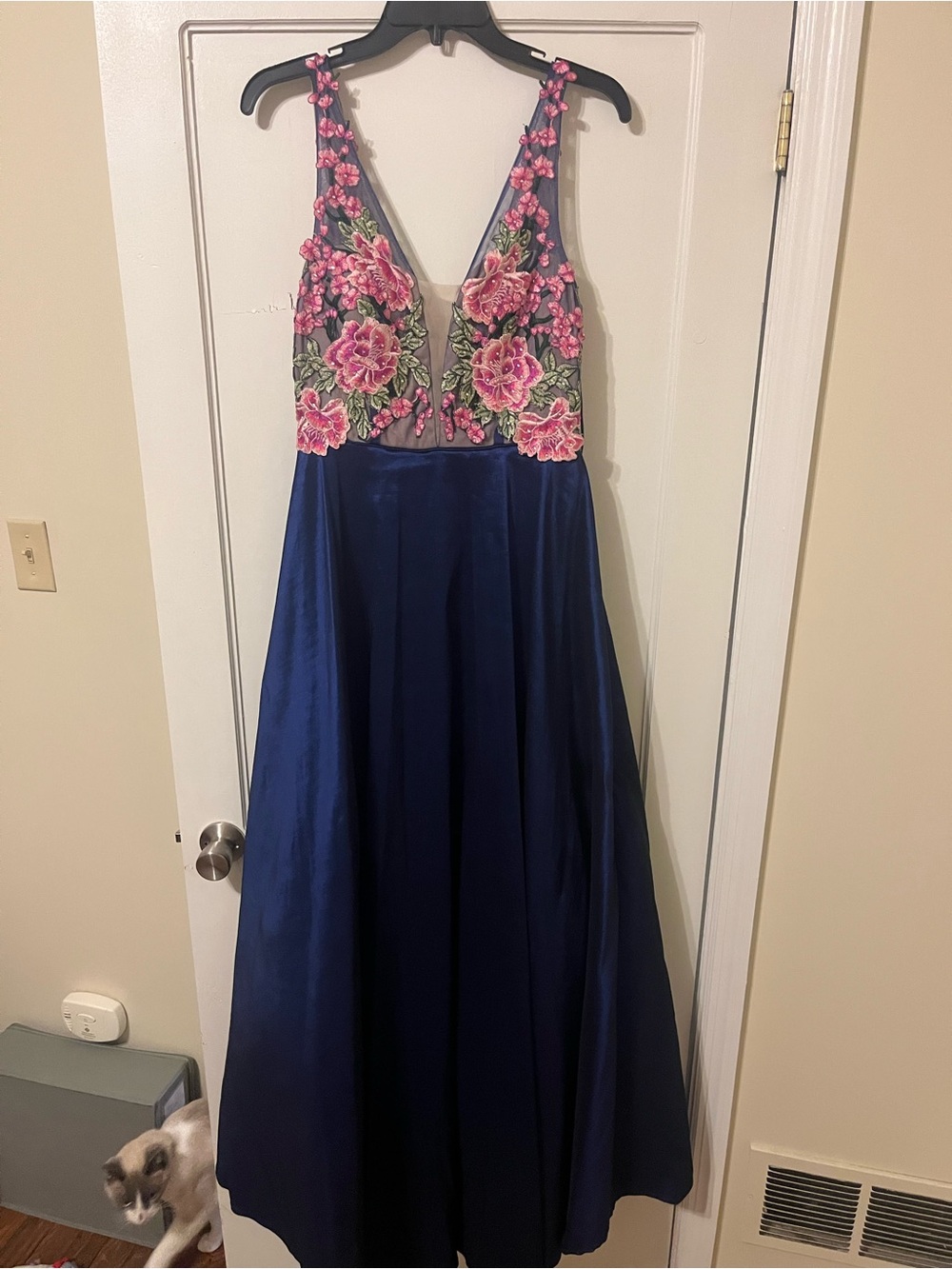 Embroidered Floral Navy Prom Dress